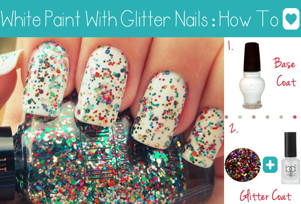 Get White Colorful Glitter Nails